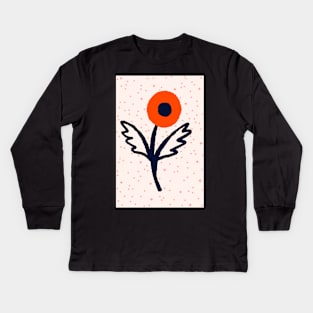 Minimalist poppy in burnt orange and deep navy Kids Long Sleeve T-Shirt